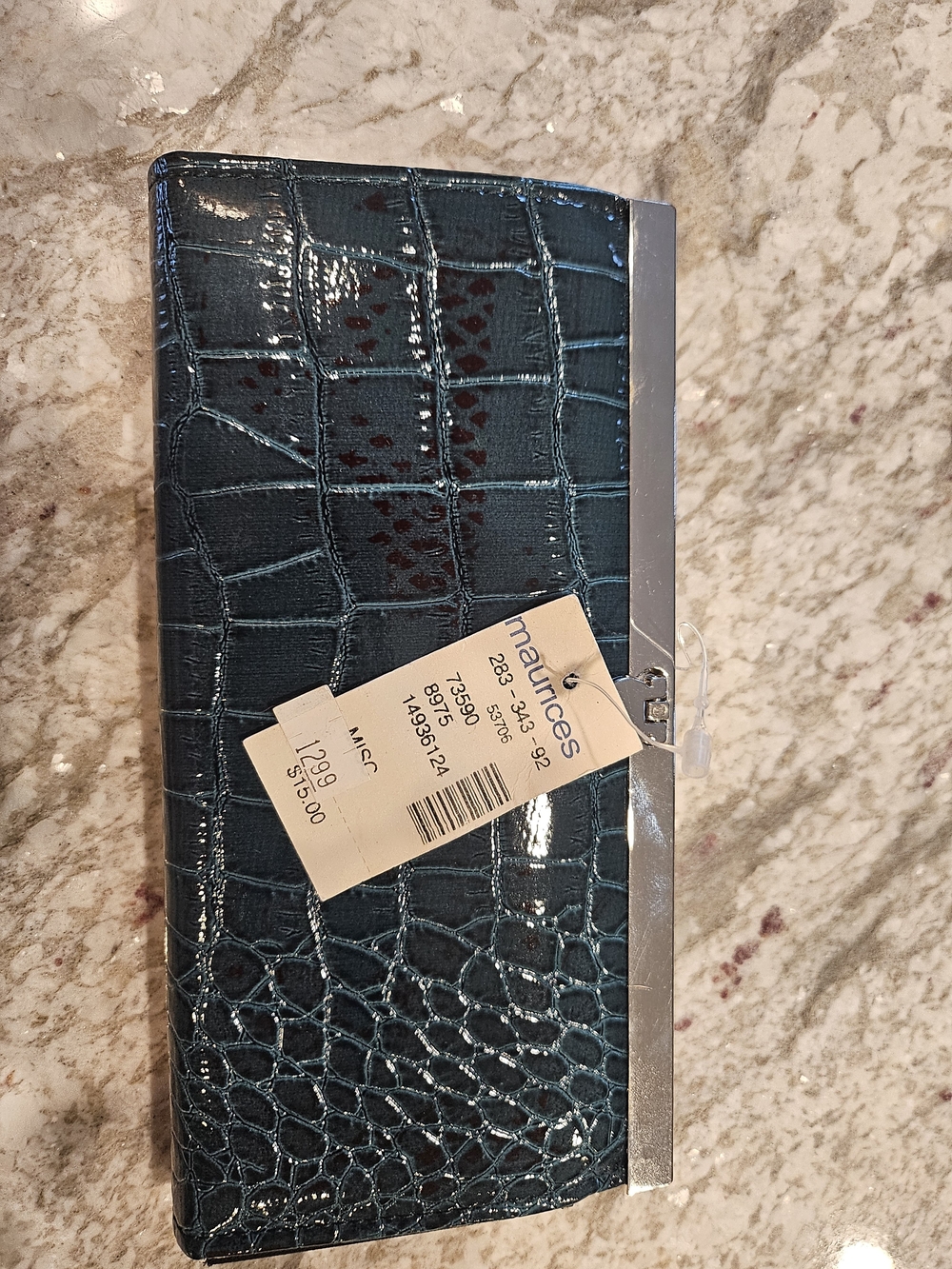 Maurices Teal Croc Embossed Patent Clutch